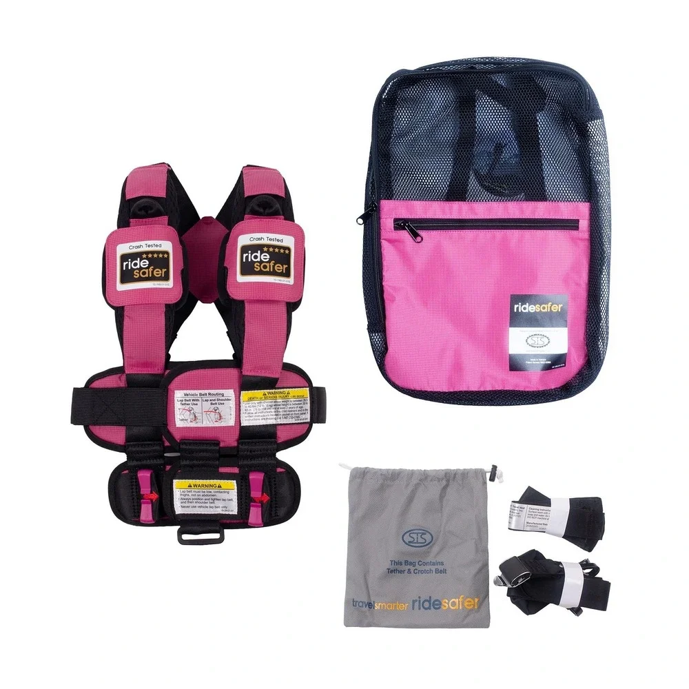 RideSafer Travel Vest XS Pink Portable Car Seat 26.5-40 lb Lightweight Compact